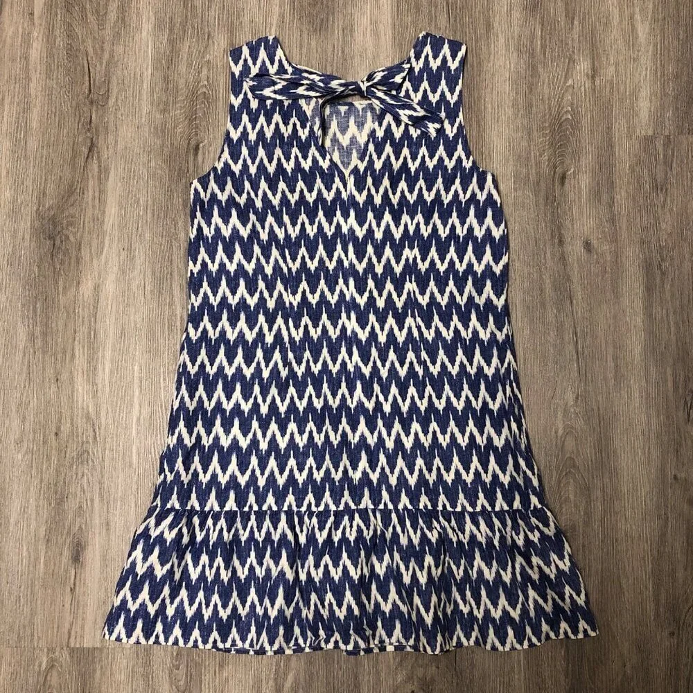 J.Crew Factory Linen Cotton Dress Sundress Women's Size Medium Blue White Ikat
